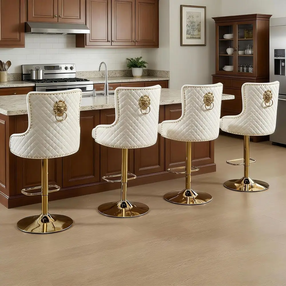 Gold Barstools Set o 4,Velvet Swivel Bar Height Stools with Lion Pull Ring,Upholstered Counter Height Stools with High Tuted Bac
Gold Barstools Set o 4,Velvet Swivel Bar Height Stools with Lion Pull Ring,Upholstered Counter Height Stools with High Tuted Bac