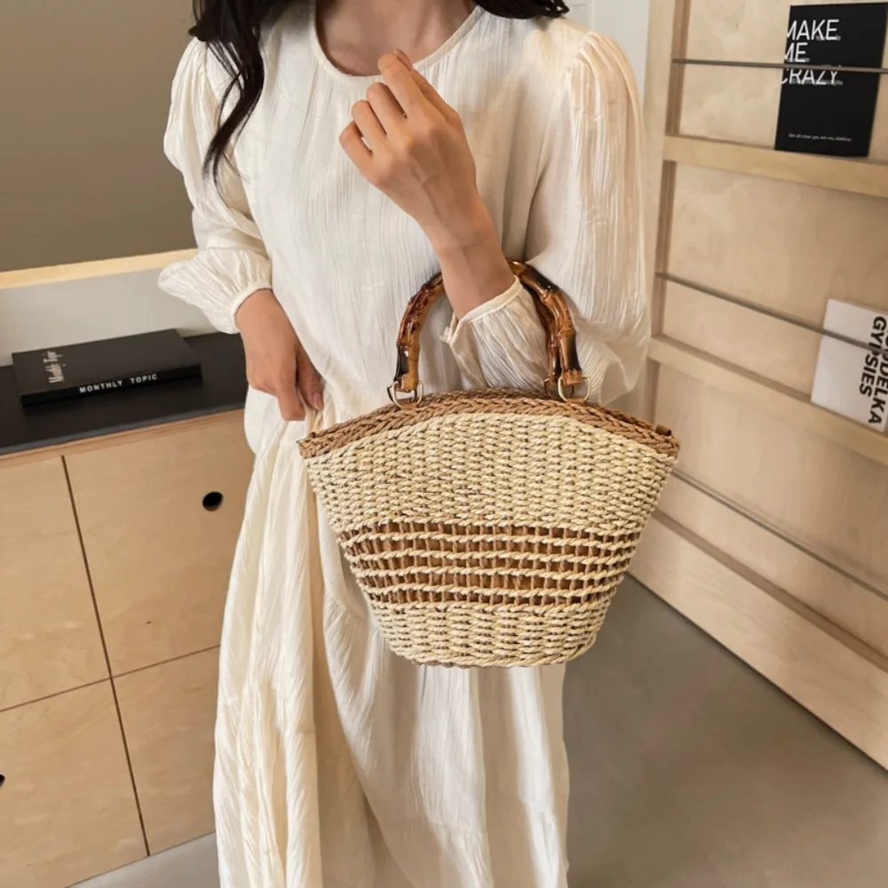 Simple Sweet Weave Straw Bag Large Capacity Summer Beach Tote Bag Streetwear Casual Bucket Shoulder Bag Lady
Simple Sweet Weave Straw Bag Large Capacity Summer Beach Tote Bag Streetwear Casual Bucket Shoulder Bag Lady