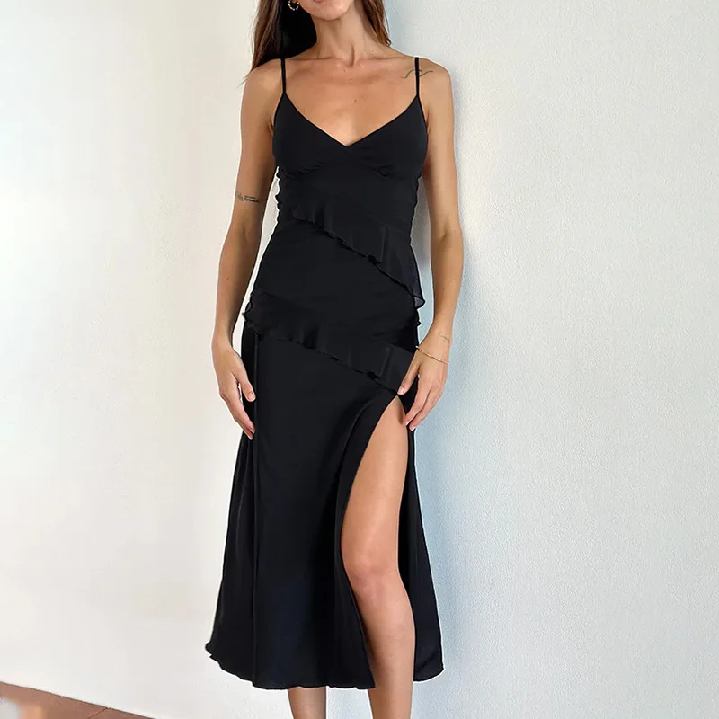 Xy25076 New Lace Slit Dress for Women in Summer 2025 Hot Selling Sexy V-neck Camisole Dress 2025 Summer Dress Robe Vestido Women 
Xy25076 New Lace Slit Dress for Women in Summer 2025 Hot Selling Sexy V-neck Camisole Dress 2025 Summer Dress Robe Vestido Women