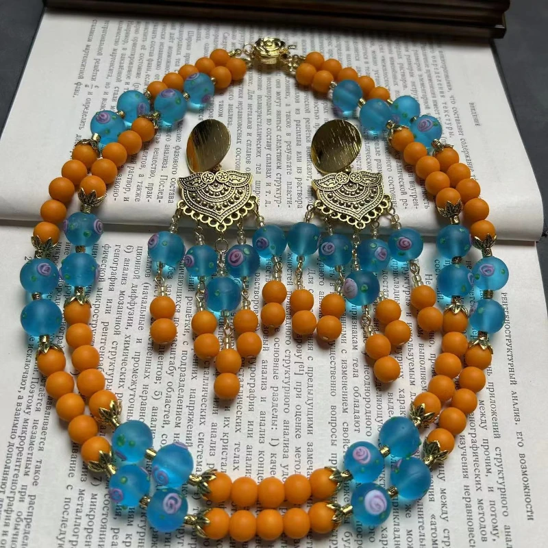 Vintage Jewelry Czech Frosted Colored Glaze Glass Retro Blue Double Layer Cake Glass Earrings Choker Necklace for Women Ladies
Vintage Jewelry Czech Frosted Colored Glaze Glass Retro Blue Double Layer Cake Glass Earrings Choker Necklace for Women Ladies