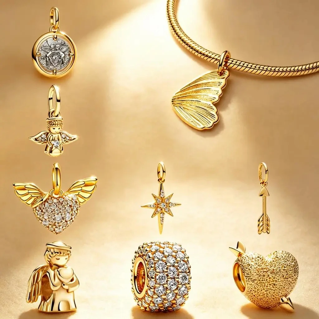 Hot Sale Golden Charms DIY Women Jewelry Gifts Sparkling North Star Angel Butterfly Wing Cupid Heart Beads Fit Original Bracelet
Hot Sale Golden Charms DIY Women Jewelry Gifts Sparkling North Star Angel Butterfly Wing Cupid Heart Beads Fit Original Bracelet