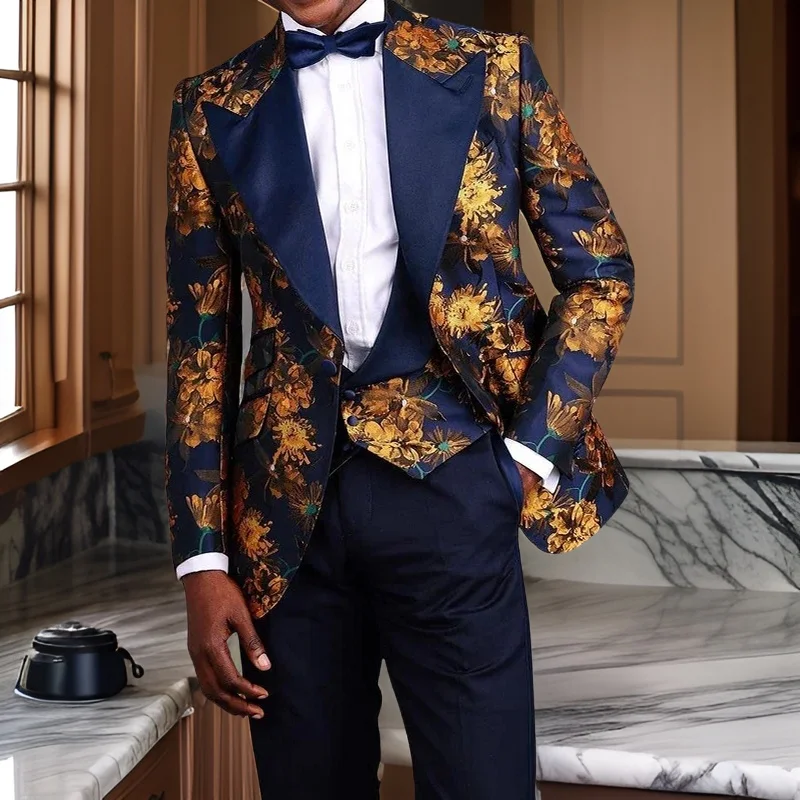 Floral Groom Tuxedos For Wedding Prom Party Suits 3 Pcs Jacquard Men Suit Slim Fit Male Fashion Costume (Jacket + Vest + Pants)
Floral Groom Tuxedos For Wedding Prom Party Suits 3 Pcs Jacquard Men Suit Slim Fit Male Fashion Costume (Jacket + Vest + Pants)