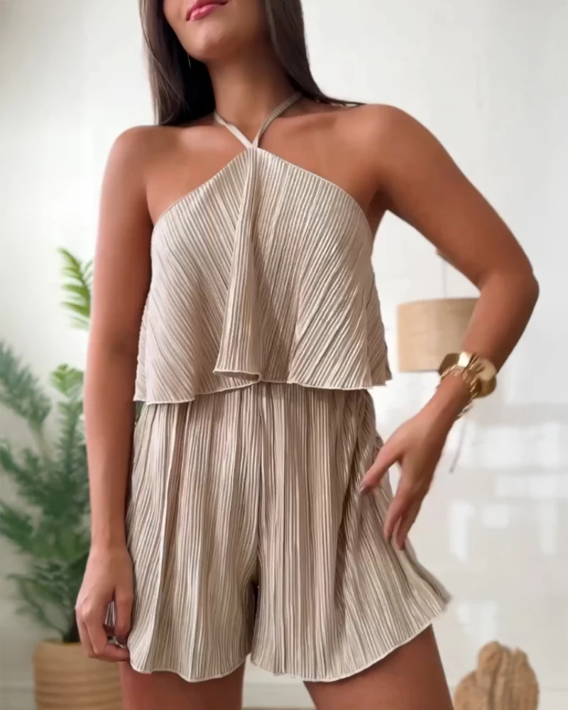 Women Jumpsuits for Summer Female Fashion Short Jumpsuit Women's Casual Halter Toothpick Pleated Ruffle Hem Elastic Waist Romper
Women Jumpsuits for Summer Female Fashion Short Jumpsuit Women's Casual Halter Toothpick Pleated Ruffle Hem Elastic Waist Romper