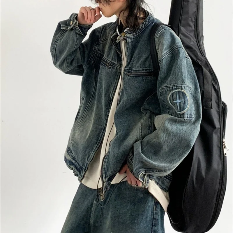Washed Denim Jacket Loose Casual Stand Collar Spring Autumn Men's BF Style Workwear Top Coat Jacket Half High round Neck
Washed Denim Jacket Loose Casual Stand Collar Spring Autumn Men's BF Style Workwear Top Coat Jacket Half High round Neck