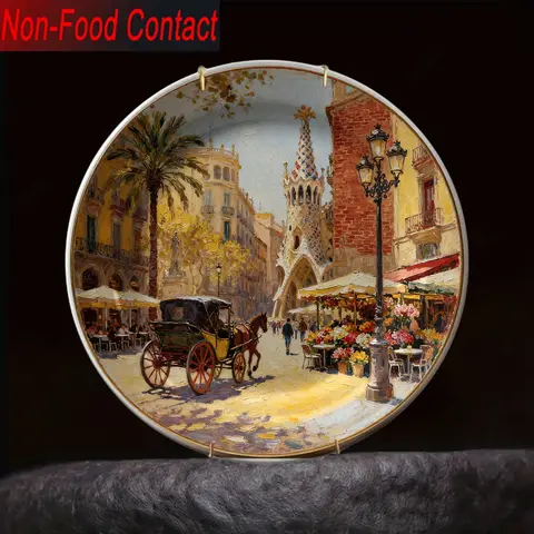 1pc Spanish Barcelona Architecture Ceramic Plate - Antoni Gaudí-Inspired Sagrada Familia & Casa Batlló Replica, Catalan