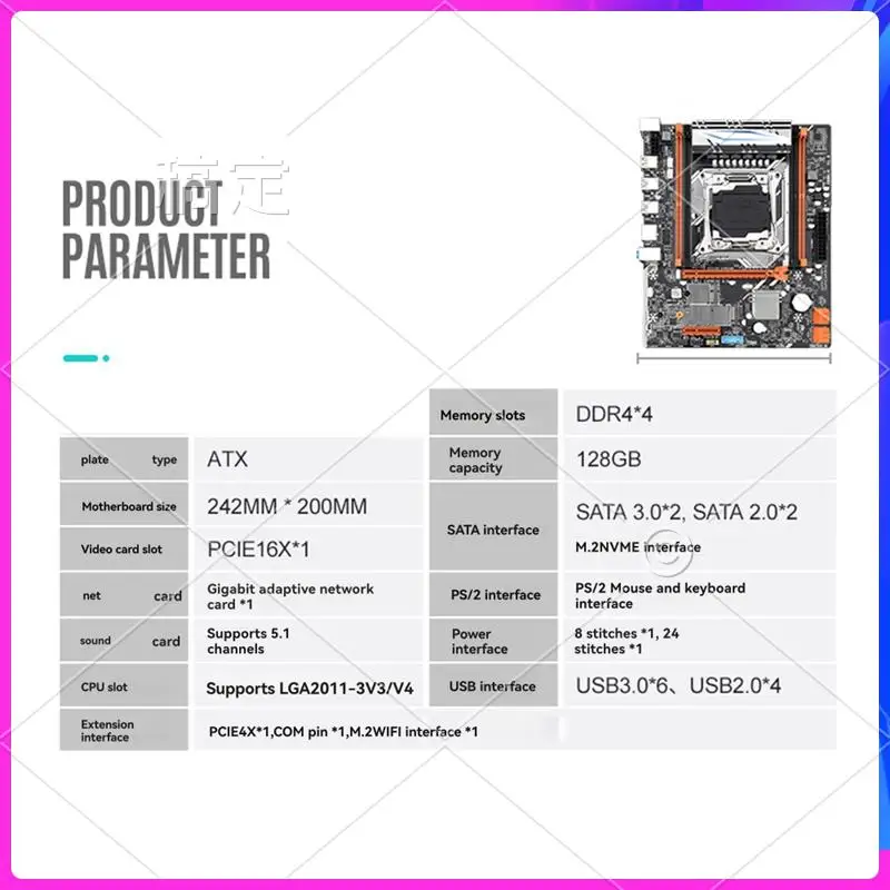 ABT-X99 Motherboard Support LGA 2011 V3 V4 CPU PCI Express 16X SATA3.0 Interface DDR4 X4 High-Performance DIY Computer
ABT-X99 Motherboard Support LGA 2011 V3 V4 CPU PCI Express 16X SATA3.0 Interface DDR4 X4 High-Performance DIY Computer