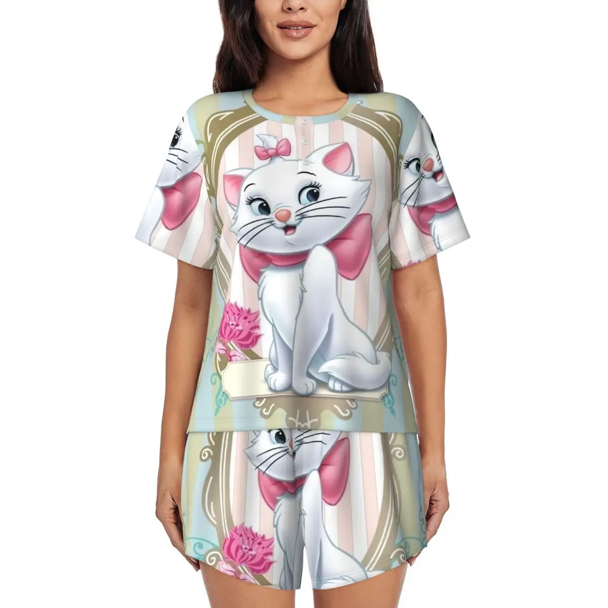 Женский пижамный комплект Marie Cat с героями мультфильмов «Аристократы», комплект из 2 предметов, одежда для сна с короткими рукавами, домашняя одежда, комплекты пижамных шорт
Женский пижамный комплект Marie Cat с героями мультфильмов «Аристократы», комплект из 2 предметов, одежда для сна с короткими рукавами, домашняя одежда, комплекты пижамных шорт