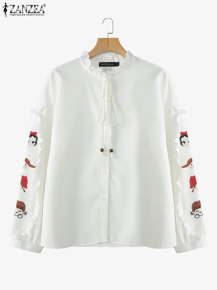 ZANZEA Cartoon Print Button Up Chemises Femme Women Ruffle Trim Casual Lace-Up Tops Fashion Ruffled Collar Lantern Sleeve Shirts
ZANZEA Cartoon Print Button Up Chemises Femme Women Ruffle Trim Casual Lace-Up Tops Fashion Ruffled Collar Lantern Sleeve Shirts