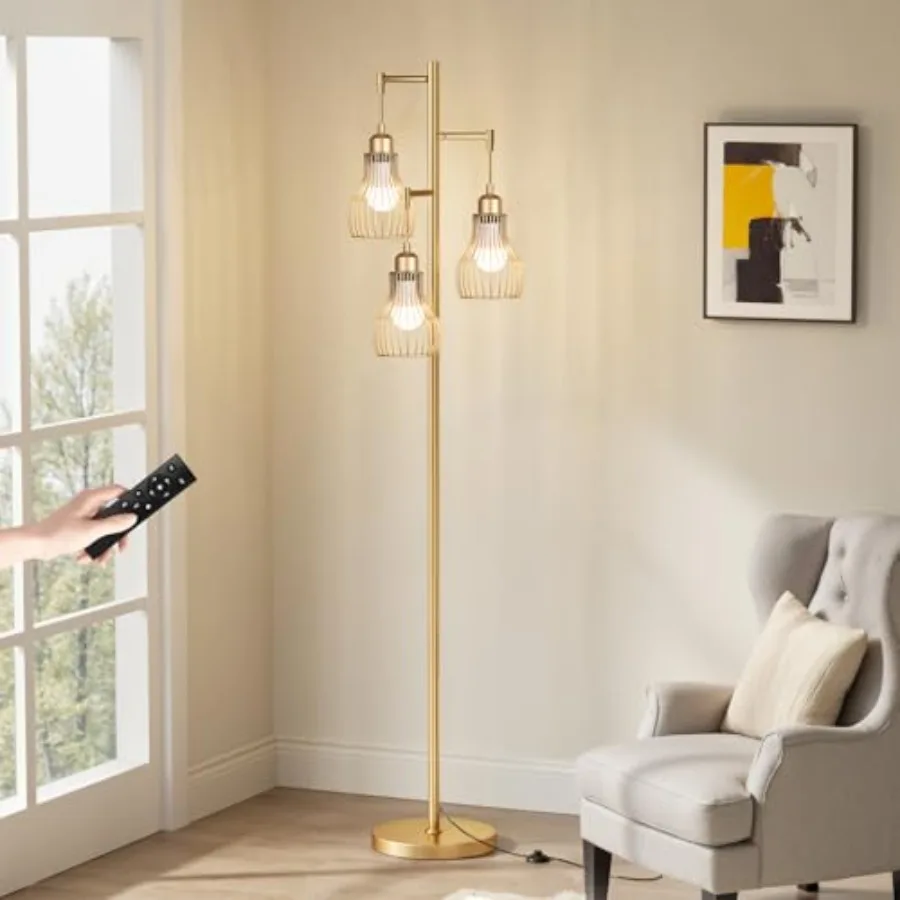 Dimmable Gold Floor Lamps for Living Room Farmhouse Tree Standing Tall Lamp with Remote Control 3 Elegant Cage Shade LED Bulbs
Dimmable Gold Floor Lamps for Living Room Farmhouse Tree Standing Tall Lamp with Remote Control 3 Elegant Cage Shade LED Bulbs