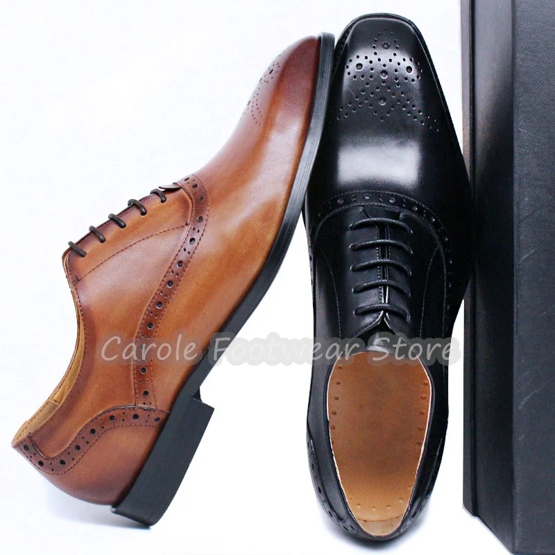 Retro Genuine Leather Carving Brogue Shoes Round Toe Chunky Heel Shallow Lace-Up Oxfords Male Wedding Office Party Dress Shoes
Retro Genuine Leather Carving Brogue Shoes Round Toe Chunky Heel Shallow Lace-Up Oxfords Male Wedding Office Party Dress Shoes
