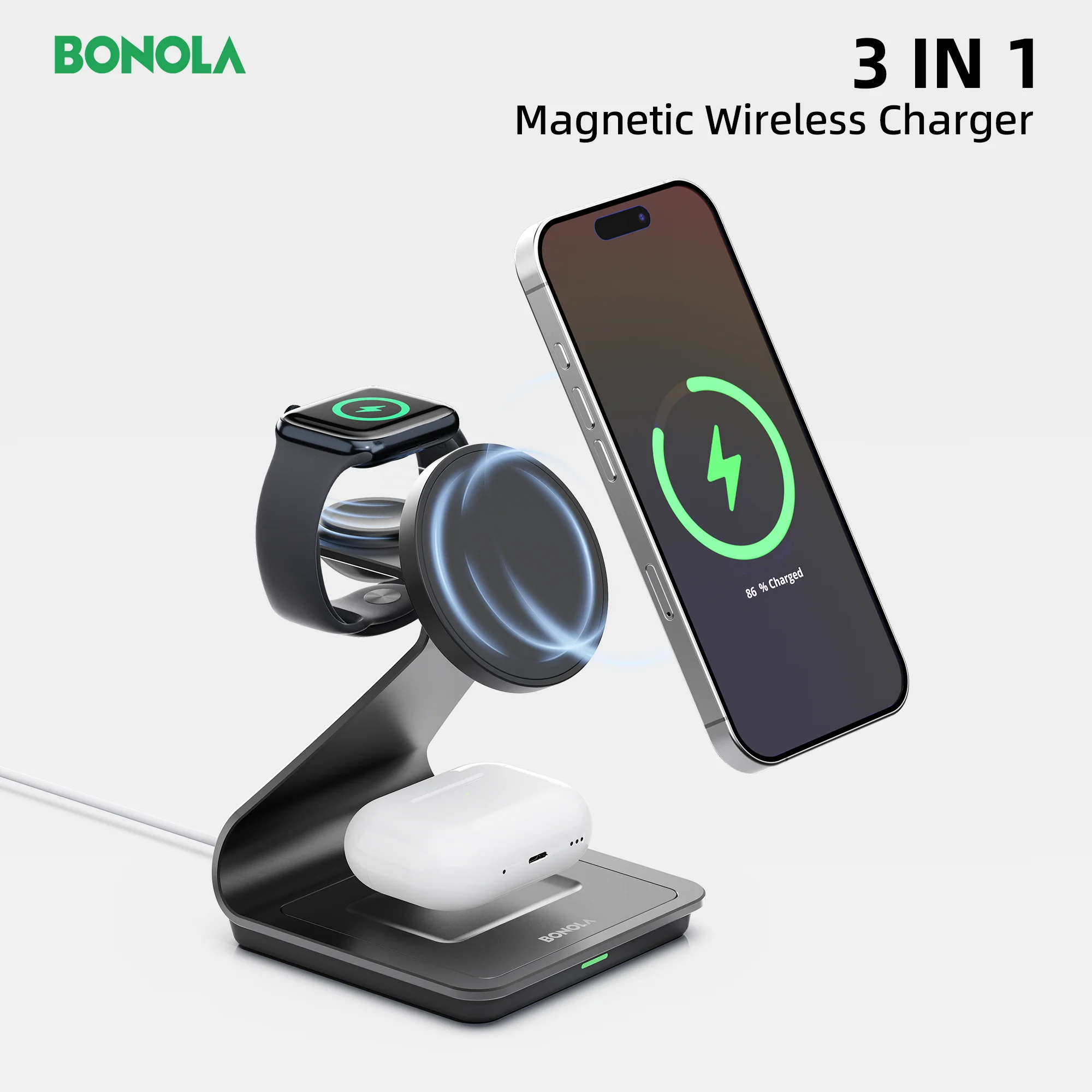 Bonola Metal 3 in 1 Charger Stand For iPhone 13 14 15 16 Fast Wireless Charging Station for Apple Watch Ultra 9 8 7/Airpods Pro
Bonola Metal 3 in 1 Charger Stand For iPhone 13 14 15 16 Fast Wireless Charging Station for Apple Watch Ultra 9 8 7/Airpods Pro