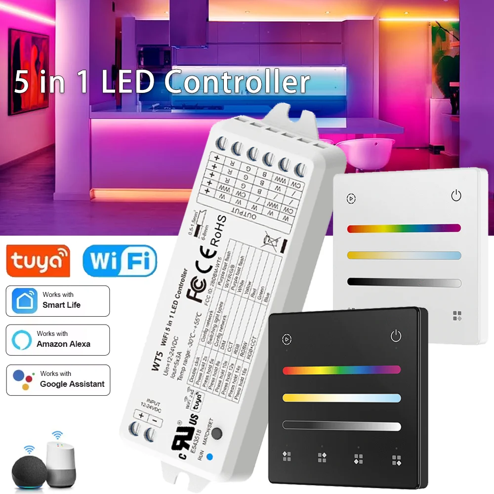 WT5 Tuya Wifi Smart Life LED Controller 12V 24V 5050 2835 RGBCCT LED Strip Light Controler 4-Scene Touch Panel Remote for Alexa
WT5 Tuya Wifi Smart Life LED Controller 12V 24V 5050 2835 RGBCCT LED Strip Light Controler 4-Scene Touch Panel Remote for Alexa