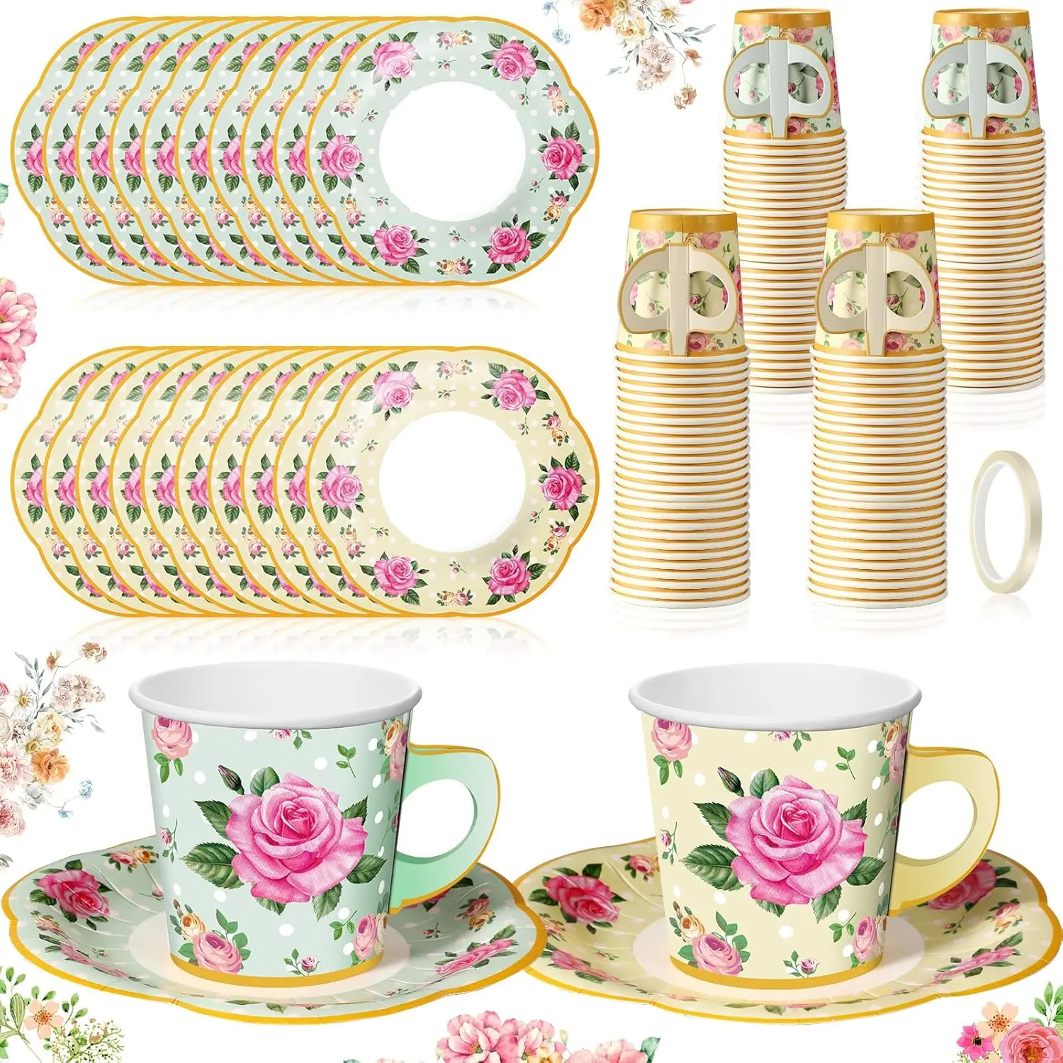 60 Sets Tea Party Decorations Floral Paper Tea Cups with Handle and Plates Disposable Blossom Teacups and Saucers Sets w
60 Sets Tea Party Decorations Floral Paper Tea Cups with Handle and Plates Disposable Blossom Teacups and Saucers Sets w