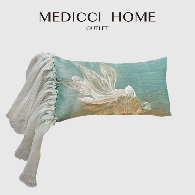 Medicci Home Exquisite Embroidery Gold Fish Throw Pillow Case With Pleated Fringe Luxury Handcrafted Cushion Cover Coastal Charm
Medicci Home Exquisite Embroidery Gold Fish Throw Pillow Case With Pleated Fringe Luxury Handcrafted Cushion Cover Coastal Charm