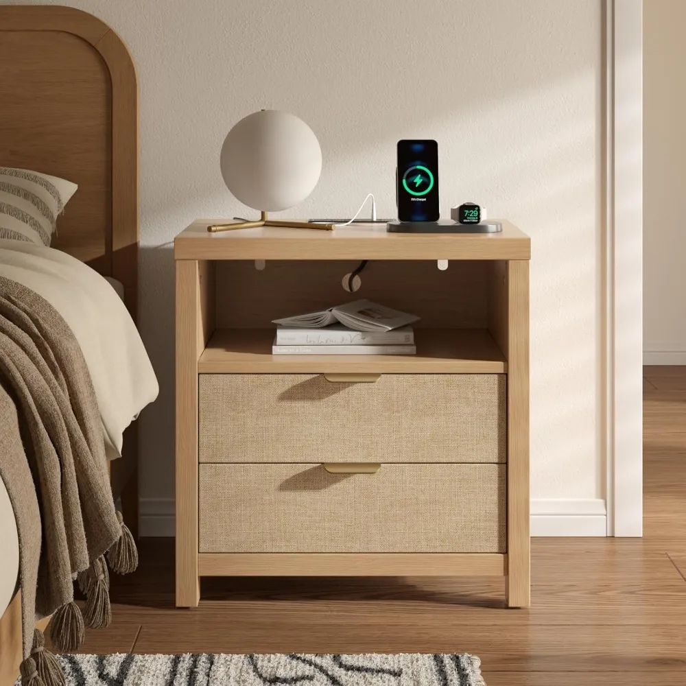 Natural Oak Nightstand with Charging Station 2 Drawers Storage Shelf Slide Drawer Bedside Table
Natural Oak Nightstand with Charging Station 2 Drawers Storage Shelf Slide Drawer Bedside Table