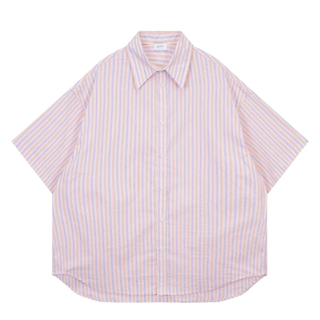 Summer shirt Vertical stripe short-sleeved shirt for men and women American retro color pattern loose couple casual shirt
Summer shirt Vertical stripe short-sleeved shirt for men and women American retro color pattern loose couple casual shirt