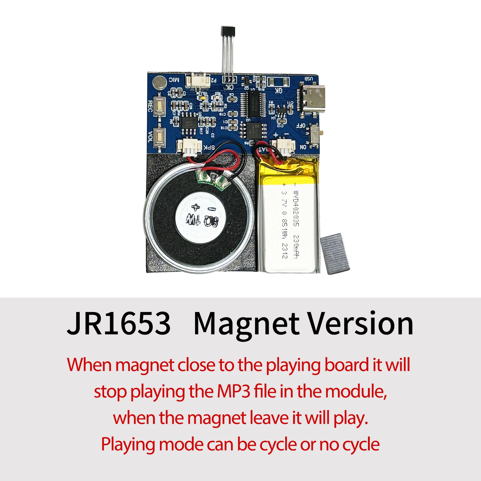 4MB/16MB Voice Recorder Board Magnet Control Sound Module USB Downloadable&Recordable with Playback for Xmas Greeting Card Gifts
4MB/16MB Voice Recorder Board Magnet Control Sound Module USB Downloadable&Recordable with Playback for Xmas Greeting Card Gifts