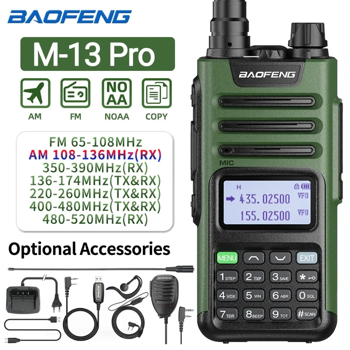 Baofeng M-13 Pro Walkie Talkie Air Band Wireless Copy Frequency USB Charger Long Range Two Way Radio Transceiver Upgrade UV K5
Baofeng M-13 Pro Walkie Talkie Air Band Wireless Copy Frequency USB Charger Long Range Two Way Radio Transceiver Upgrade UV K5