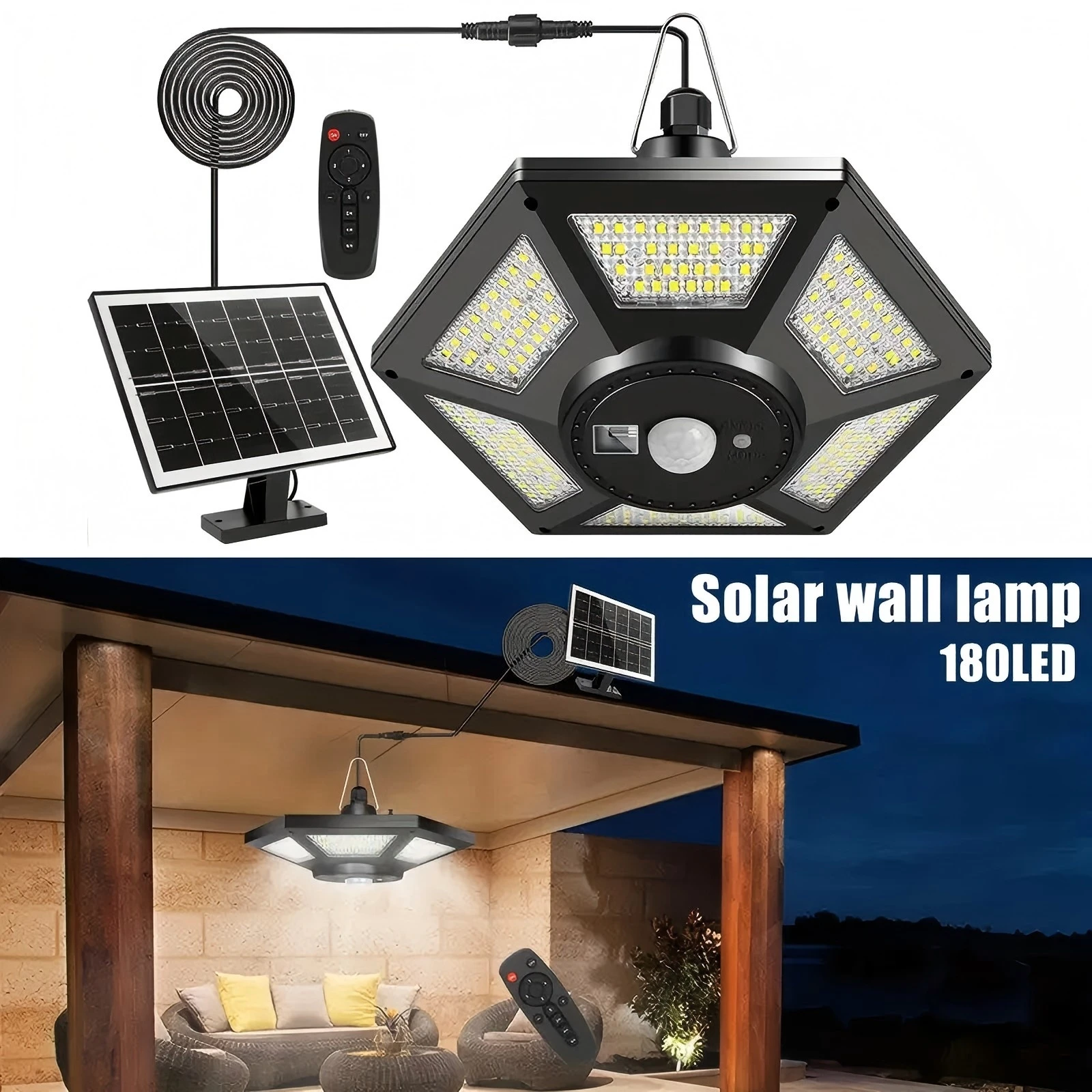 Solar Shed Light Solar Pendant Light For Indoor Outdoor 180 LED 1000LM Solar Lamp With Remote Control for Barn Gazebo Garage
Solar Shed Light Solar Pendant Light For Indoor Outdoor 180 LED 1000LM Solar Lamp With Remote Control for Barn Gazebo Garage