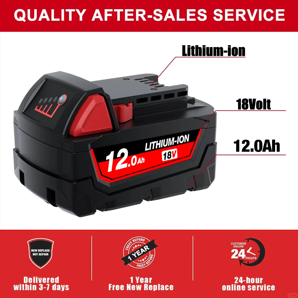 For Milwaukee M18 18V 12000mAh Li-ion Replacement Battery M18B5-XC For Milwaukee 18V Tool Rechargeable Battery Dual Charger
For Milwaukee M18 18V 12000mAh Li-ion Replacement Battery M18B5-XC For Milwaukee 18V Tool Rechargeable Battery Dual Charger