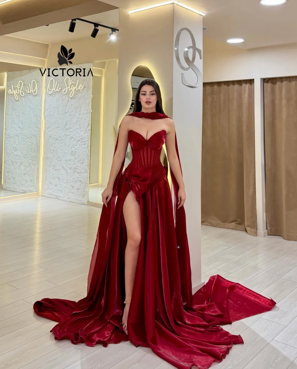 Sparkle Red Prim Dresses With Scarf High Split Overseas Weddings Dress Beachside Banquets Dresses Events Ceremonies Customized
Sparkle Red Prim Dresses With Scarf High Split Overseas Weddings Dress Beachside Banquets Dresses Events Ceremonies Customized