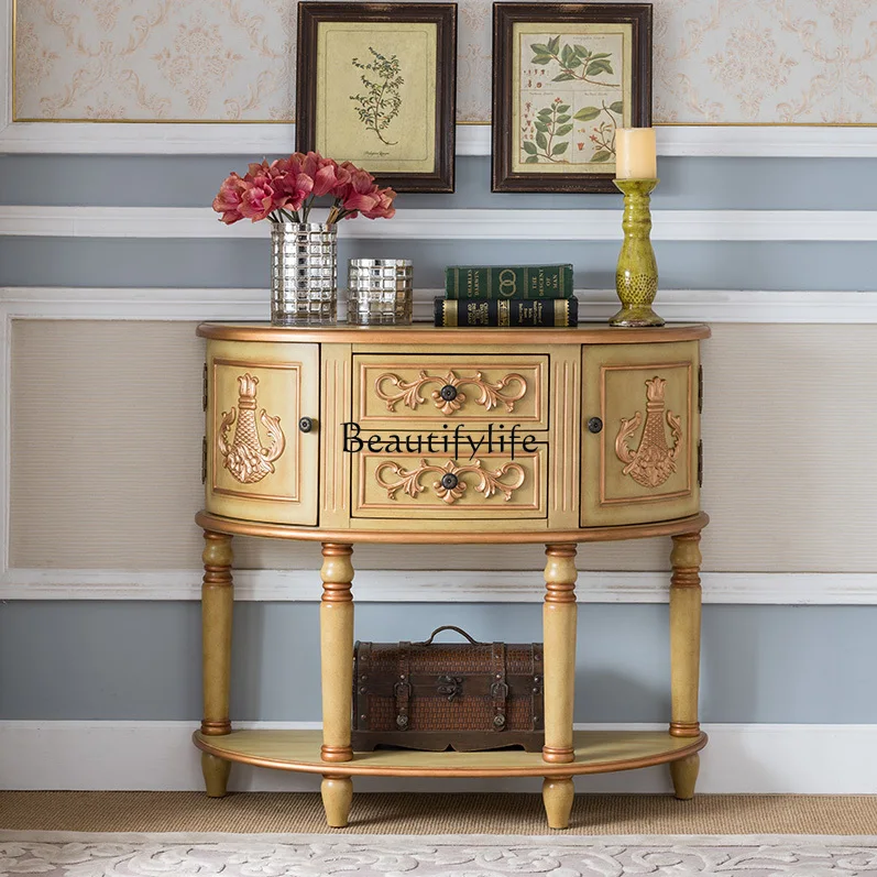 American rural corridor semicircular entrance table European retro solid wood TV side cabinet
American rural corridor semicircular entrance table European retro solid wood TV side cabinet