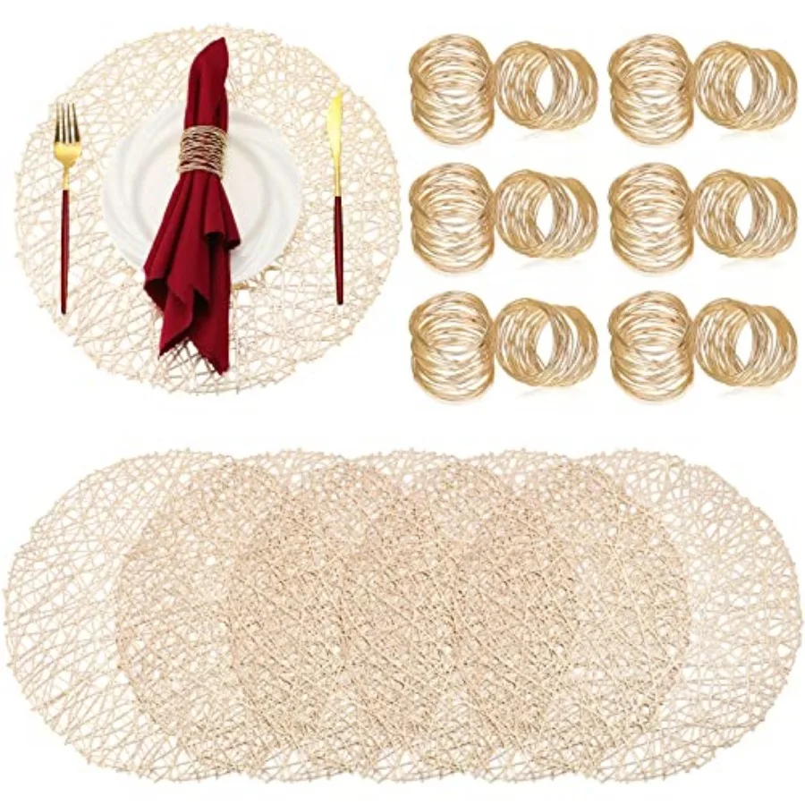 Set of 12 Woven Gold Placemats Hollow Out Holiday Metallic Mats Golden Round Placemats Handmade Mesh Napkin Rings Holder Gold N
Set of 12 Woven Gold Placemats Hollow Out Holiday Metallic Mats Golden Round Placemats Handmade Mesh Napkin Rings Holder Gold N