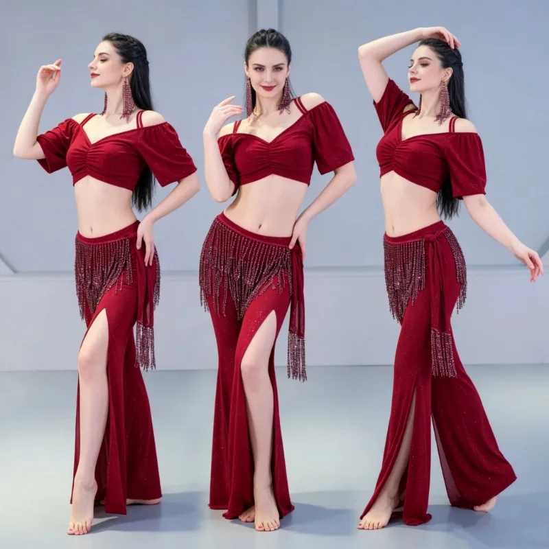 Women Belly Dance Costume Sexy Mesh Off Shoulder Top Split Long Skirt 2Pcs Set Oriental Dance Outfit For Performance
Women Belly Dance Costume Sexy Mesh Off Shoulder Top Split Long Skirt 2Pcs Set Oriental Dance Outfit For Performance