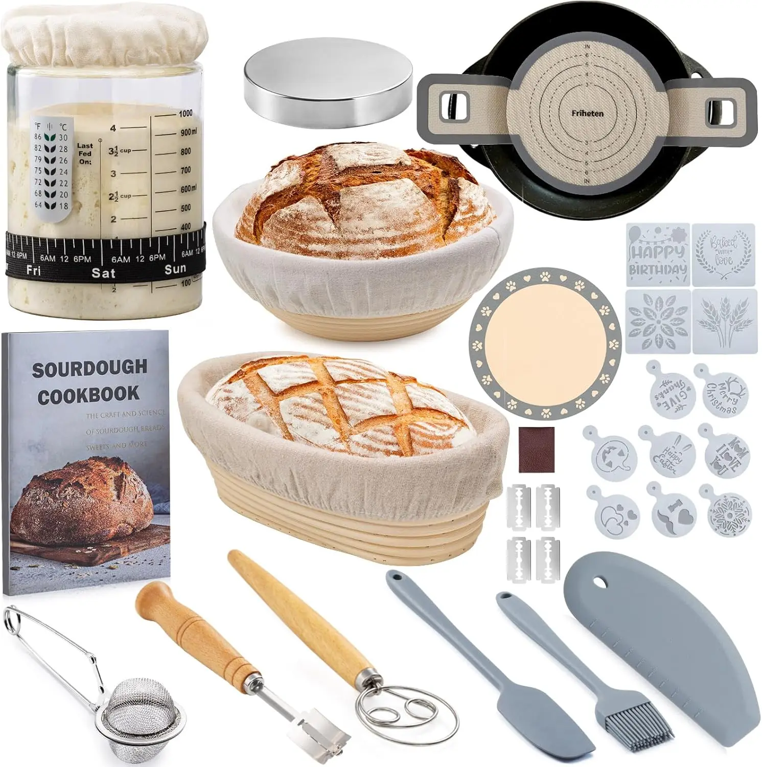 Complete Sourdough Baking Kit with 40oz Starter Jar, Proofing Baskets & Essential Tools for Artisan Bread Making
Complete Sourdough Baking Kit with 40oz Starter Jar, Proofing Baskets & Essential Tools for Artisan Bread Making