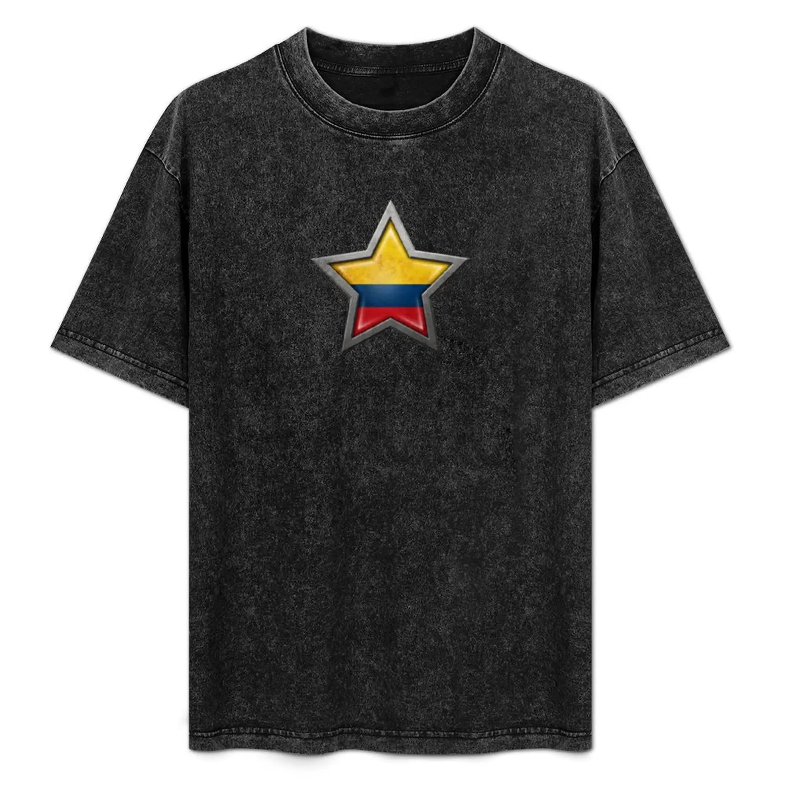 Colombian Flag inside of an Aged and Scratched Star T-Shirt Vintage Print Crew Neck Tee
Colombian Flag inside of an Aged and Scratched Star T-Shirt Vintage Print Crew Neck Tee