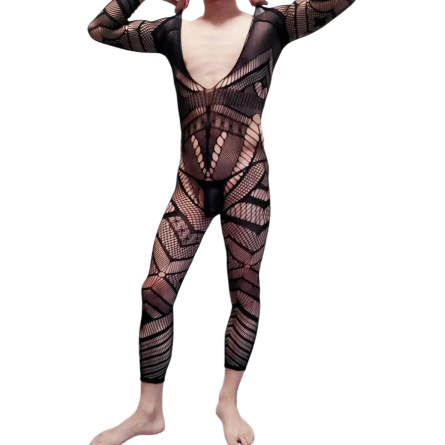 Men's Sexy One-Piece Suit with Hollow Fishing Net Long Sleeve Slim Fit Underwear Open Crotch See-through Nightgown
Men's Sexy One-Piece Suit with Hollow Fishing Net Long Sleeve Slim Fit Underwear Open Crotch See-through Nightgown