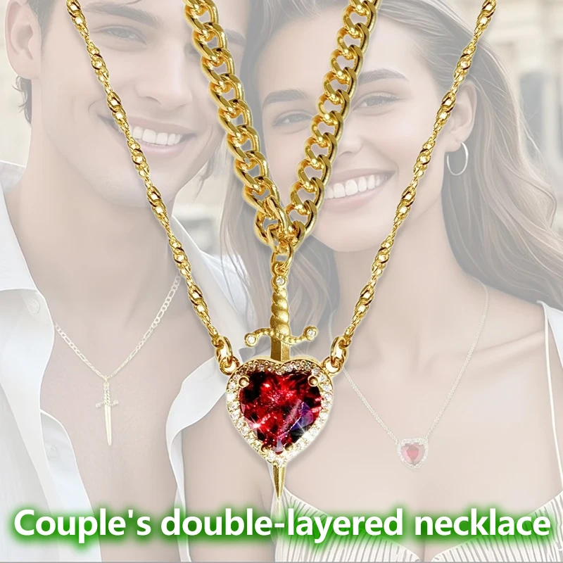 2PC Gothic Punk Sword Heart Creative Two Tone Couple Necklace Ladies Sparkling Heart Dagger Pendant Jewelry Gift
2PC Gothic Punk Sword Heart Creative Two Tone Couple Necklace Ladies Sparkling Heart Dagger Pendant Jewelry Gift