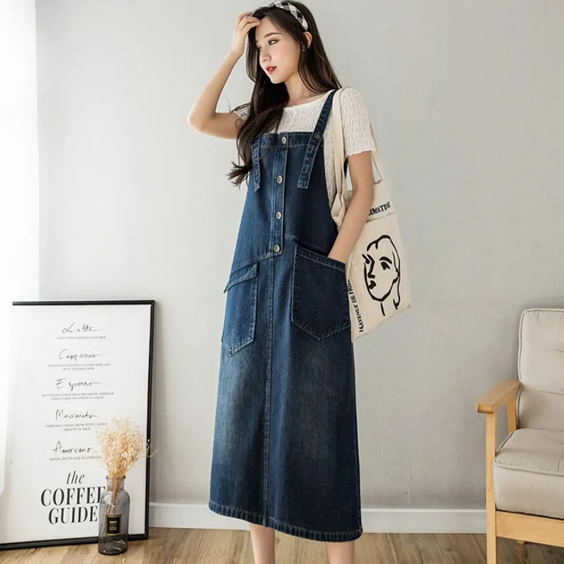 Spring Summer Autumn Loose Casual Denim Suspender Dress Female Over The Knee Long Straps Dress f89
Spring Summer Autumn Loose Casual Denim Suspender Dress Female Over The Knee Long Straps Dress f89