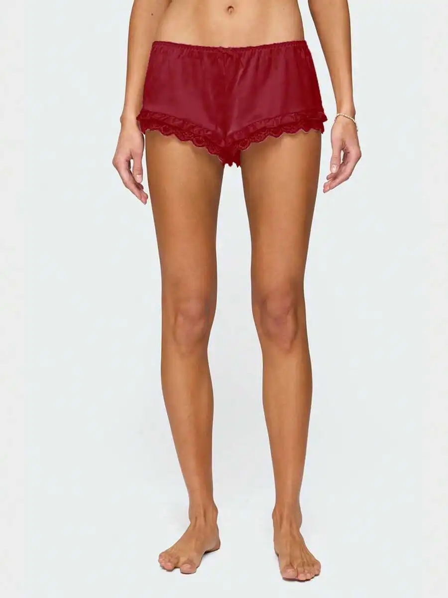 Lace Satin Sleep Bottoms For Women Elastic Waist Ruffle Hem Mini Shorts
Lace Satin Sleep Bottoms For Women Elastic Waist Ruffle Hem Mini Shorts