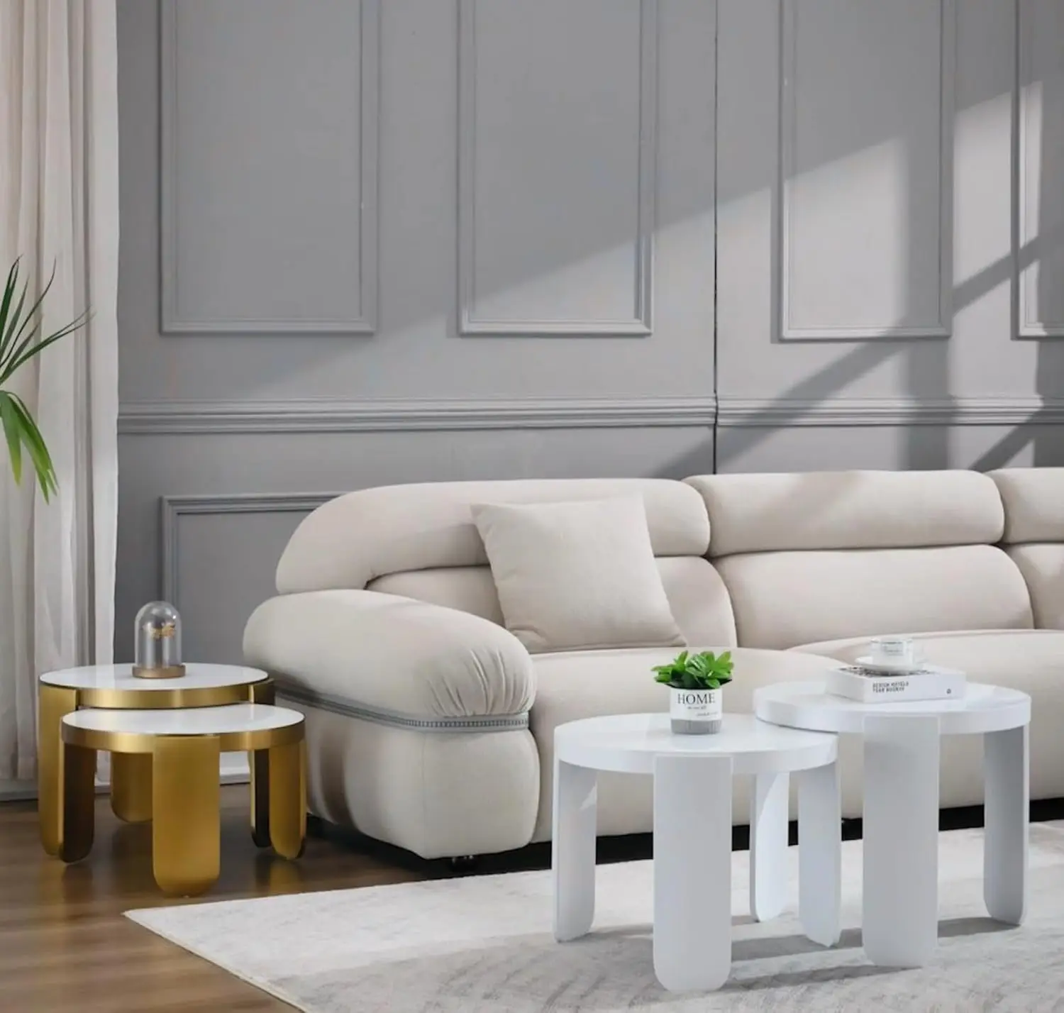 Round Coffee Table 4 in 1,White and Gold Coffee Table and End Table Set with Convertible Glass Top
Round Coffee Table 4 in 1,White and Gold Coffee Table and End Table Set with Convertible Glass Top