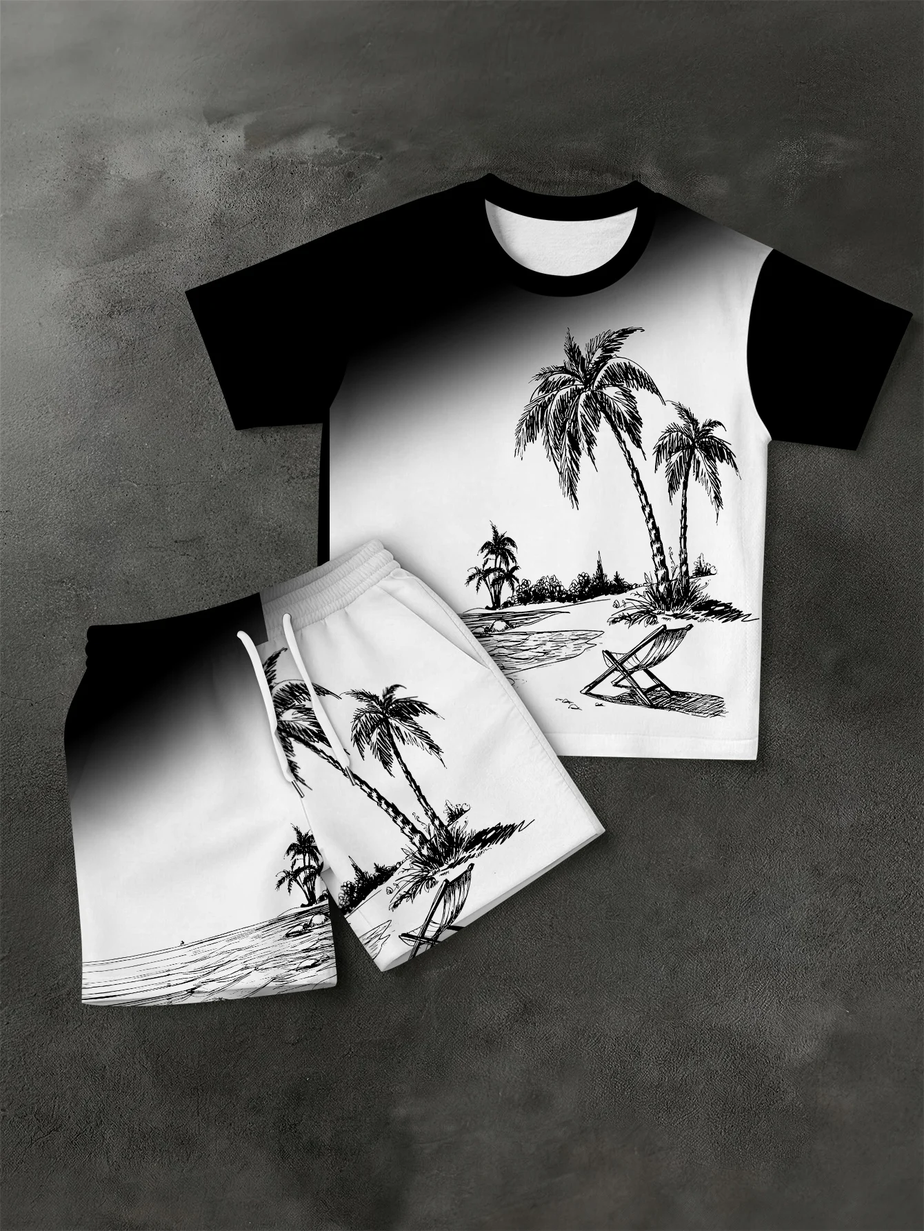 Men's summer gradient coconut tree print soft breathable round neck T-shirt drawstring shorts set outdoor casual wear
Men's summer gradient coconut tree print soft breathable round neck T-shirt drawstring shorts set outdoor casual wear