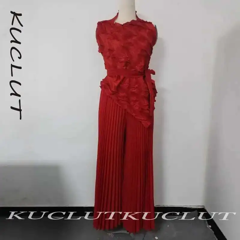 KUCLUT Fashion Women's Two-pieces Pleated Pants Ruffled Design Irregular Sleeveless Tops High Elastic Waist Trousers Female K135
KUCLUT Fashion Women's Two-pieces Pleated Pants Ruffled Design Irregular Sleeveless Tops High Elastic Waist Trousers Female K135