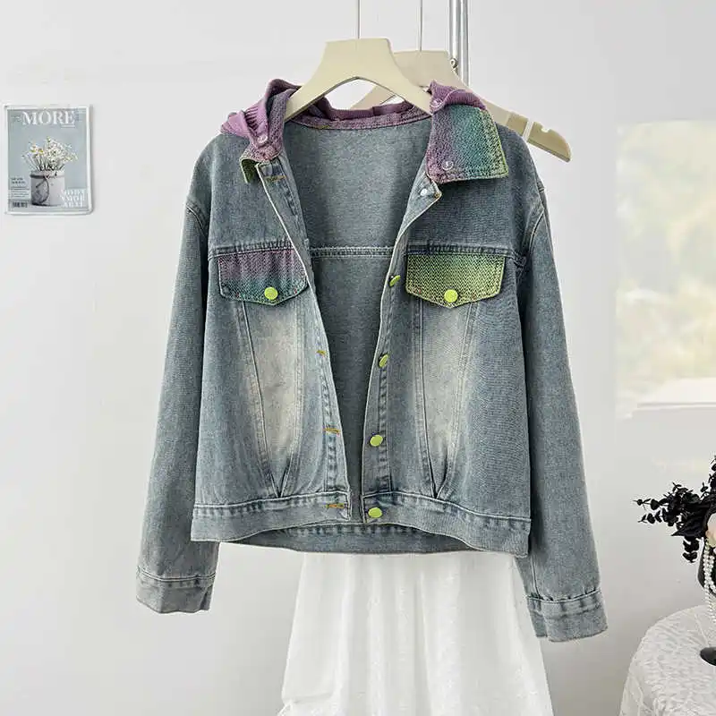 Women's Hooded Denim Jackets Gradient Color Drawstring Knitted Hat Top Korean Fashion Laple Single-breasted Loose Coats
Women's Hooded Denim Jackets Gradient Color Drawstring Knitted Hat Top Korean Fashion Laple Single-breasted Loose Coats