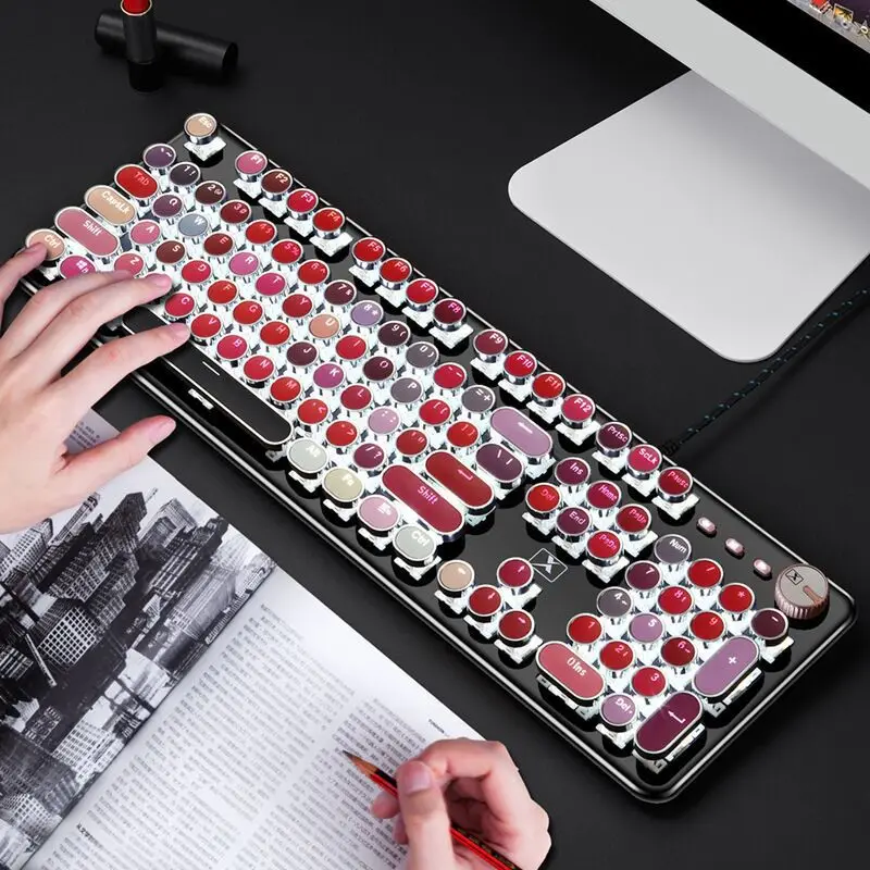 104 Keys Retro Punk Metal Mechanical Keyboard Wired Backlit Ergonomics Keyboard for Tablet Pc Laptop Android Phone Blue Switch
104 Keys Retro Punk Metal Mechanical Keyboard Wired Backlit Ergonomics Keyboard for Tablet Pc Laptop Android Phone Blue Switch