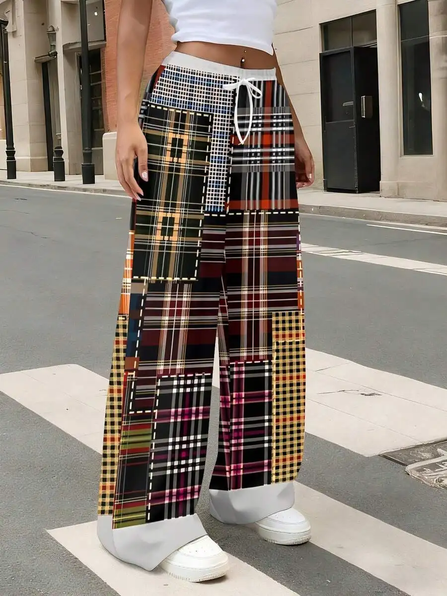 Womens Retro Patchwork Plaid Wide Leg Pants With Drawstring Waist Casual Summer
Womens Retro Patchwork Plaid Wide Leg Pants With Drawstring Waist Casual Summer