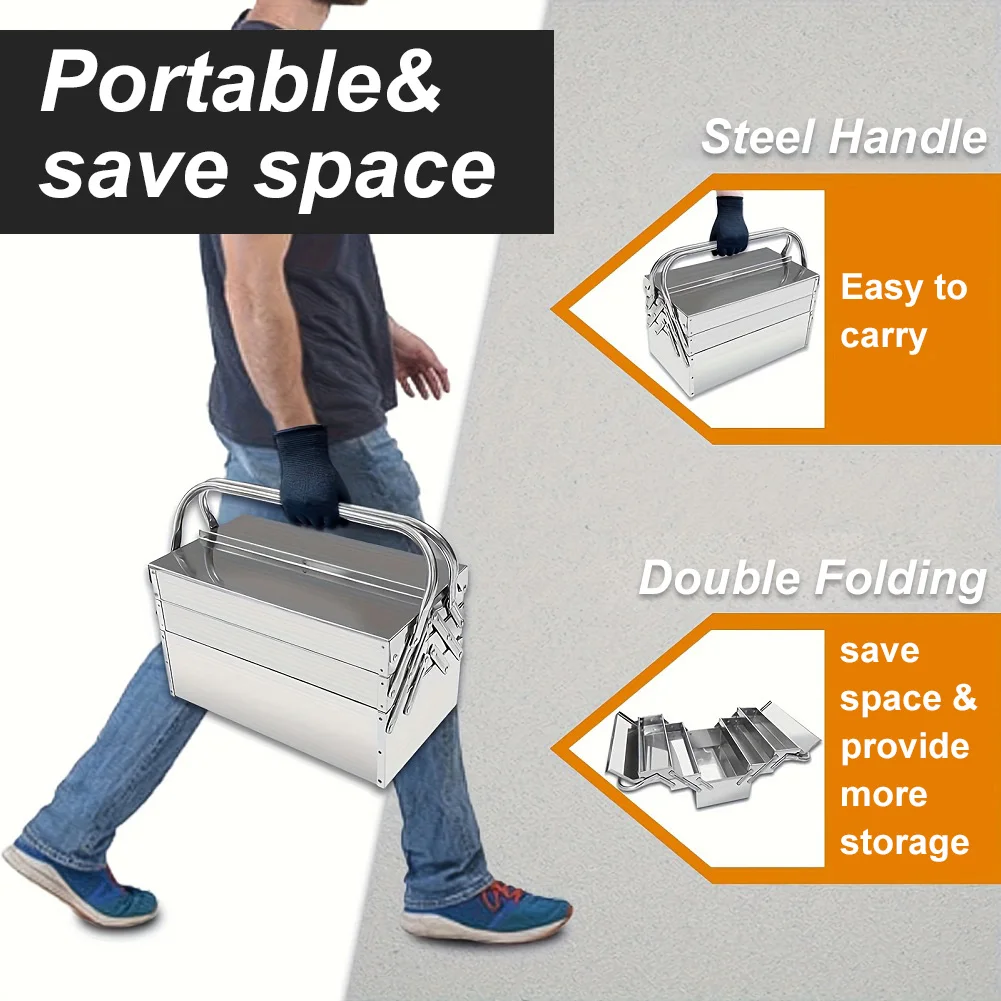 Stainless Steel Foldable Tool Box Tool Storage Box 3 Level and 5 Retractable Tray Compact Organizer Hardware Storage Box for Car
Stainless Steel Foldable Tool Box Tool Storage Box 3 Level and 5 Retractable Tray Compact Organizer Hardware Storage Box for Car