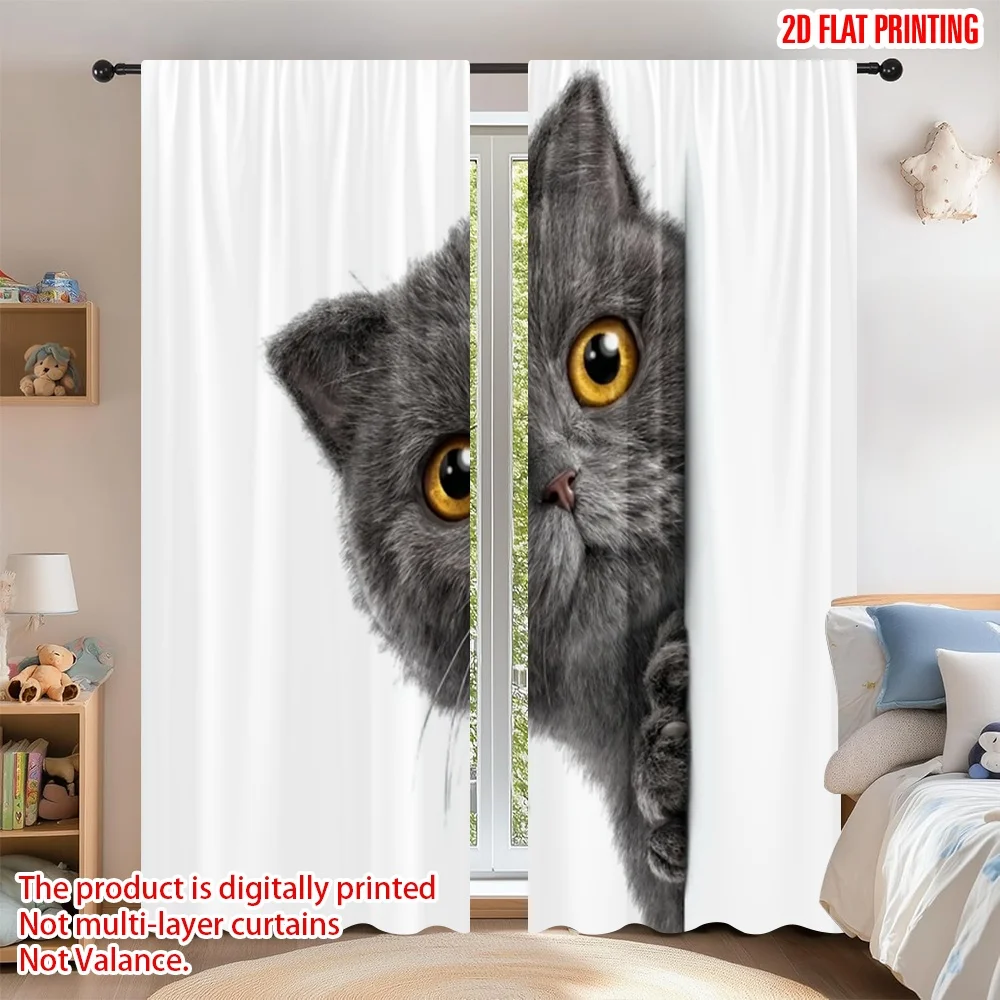 2D flat printing 2pcs Curtain Drapes Curious Gray Cat Peeking Digital Printed Polyester Drapes Festive Holiday Use for All
2D flat printing 2pcs Curtain Drapes Curious Gray Cat Peeking Digital Printed Polyester Drapes Festive Holiday Use for All