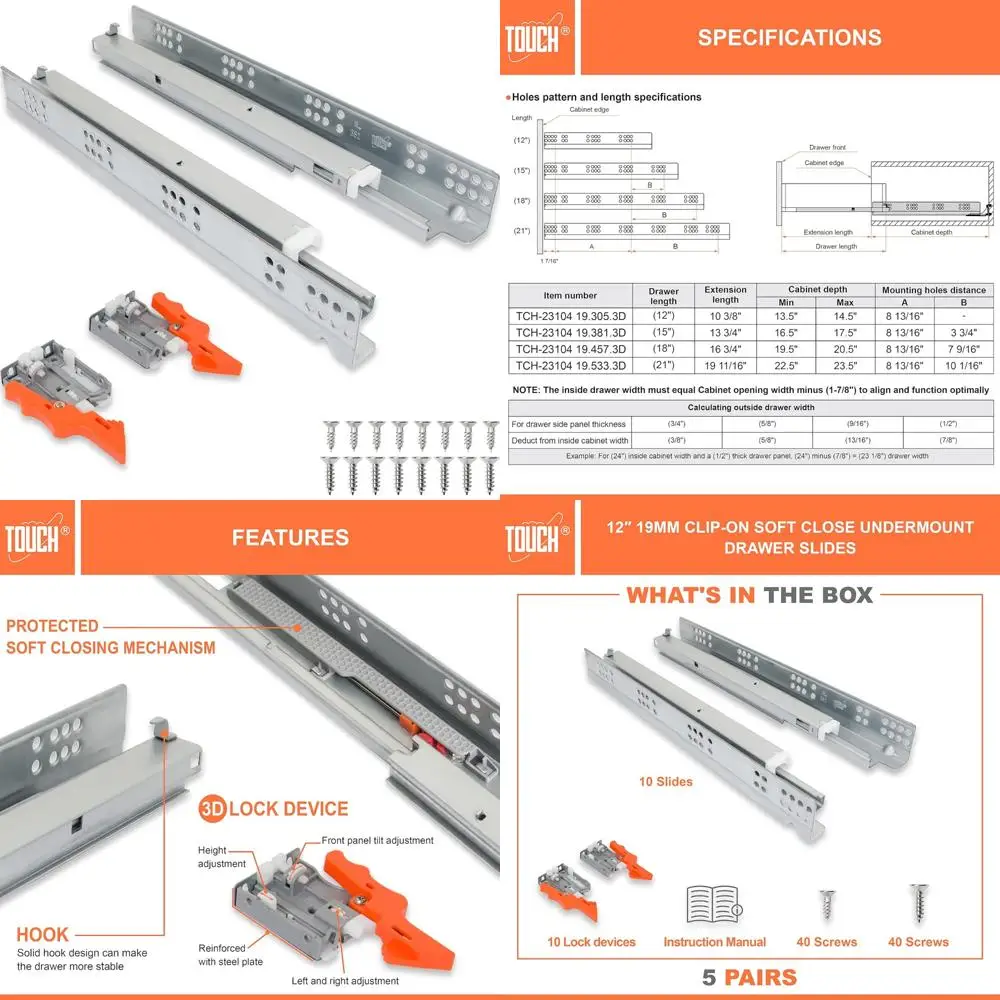 Направляющие для ящиков Soft Close под креплением, 3/4 дюйма, 5 пар, длина 12 дюймов, скрытые направляющие для плавной работы
Направляющие для ящиков Soft Close под креплением, 3/4 дюйма, 5 пар, длина 12 дюймов, скрытые направляющие для плавной работы