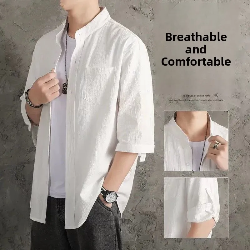 Men's Linen Cotton Blend Thin Seven-Quarter Sve irt Youth Faion Summer Lightweight Stand Collar Trendy Outerwear
Men's Linen Cotton Blend Thin Seven-Quarter Sve irt Youth Faion Summer Lightweight Stand Collar Trendy Outerwear
