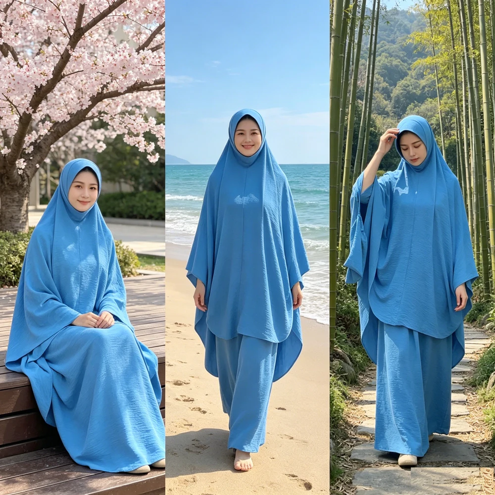 Robe for Women 2 Piece Set Muslim Prayer Garment Hijab Dress Abaya Long Khimar Ramadan Burqa Gown Abayas Islamic Clothing Suit
Robe for Women 2 Piece Set Muslim Prayer Garment Hijab Dress Abaya Long Khimar Ramadan Burqa Gown Abayas Islamic Clothing Suit