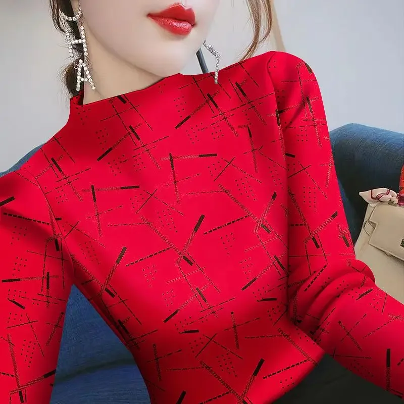 Women's Clothing Autumn Winter Korean Fashion Print Half High Collar Basic T-shirts Elegant Long Sleeve Slim Thick Pullover Tops
Women's Clothing Autumn Winter Korean Fashion Print Half High Collar Basic T-shirts Elegant Long Sleeve Slim Thick Pullover Tops