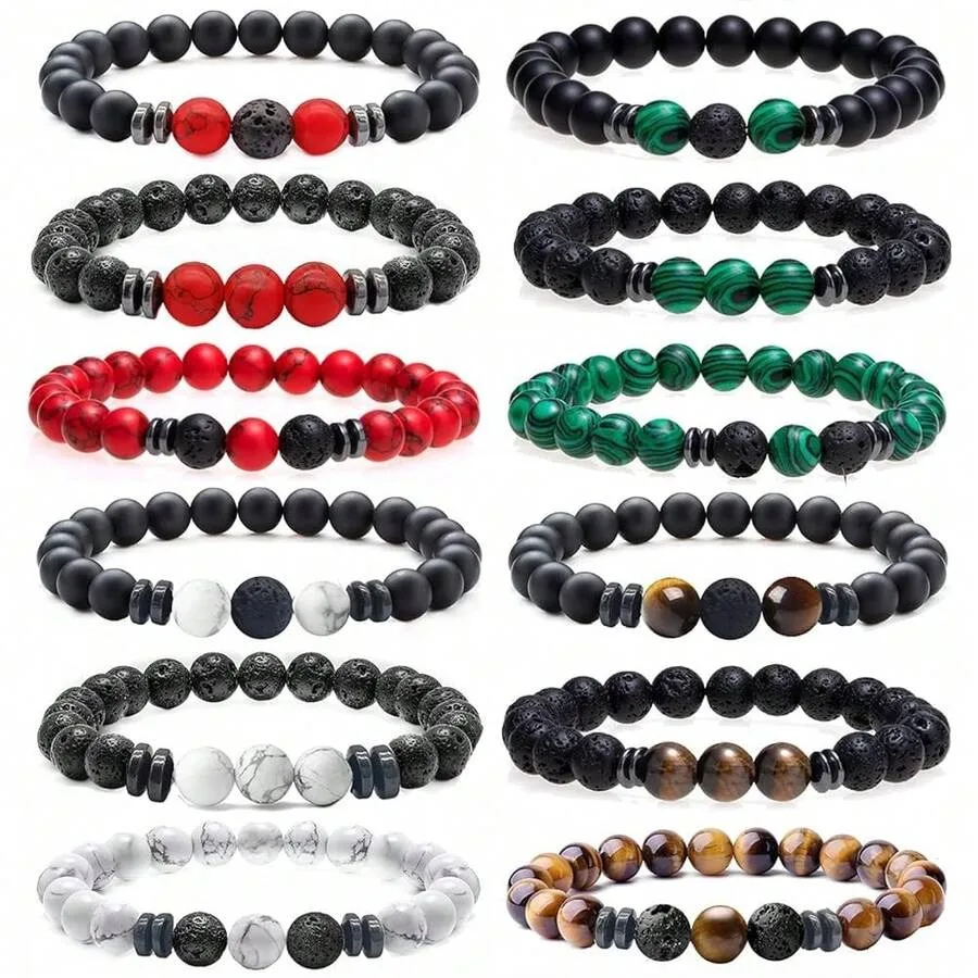 MOZAKA 12Pcs 8mm Natural Stone Lava Rock Beaded Bracelets For Men Women Tiger Eye Hematite Black FOnyxss Matte Beads Essential
MOZAKA 12Pcs 8mm Natural Stone Lava Rock Beaded Bracelets For Men Women Tiger Eye Hematite Black FOnyxss Matte Beads Essential