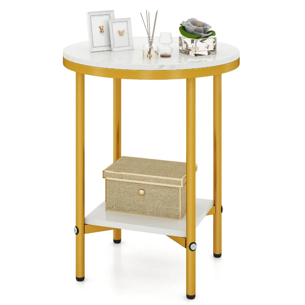 16” 2-Tier Round Side Table w/Storage Shelf, Gold Metal Frame for Living Room
16” 2-Tier Round Side Table w/Storage Shelf, Gold Metal Frame for Living Room
