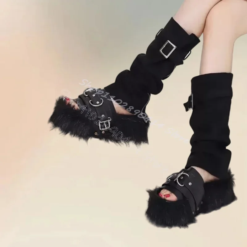 Metal Buckle Black Fur Open Toe Platform Slippers Slip On Women Shoes High Top Fashion Party Outdoors 2025 Zapatos Para Mujere
Metal Buckle Black Fur Open Toe Platform Slippers Slip On Women Shoes High Top Fashion Party Outdoors 2025 Zapatos Para Mujere