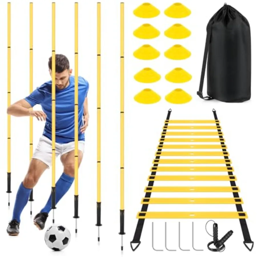 Soccer Agility Training Equipment: 6 Soccer Agility Poles 20Feet Agility Ladder 10 Soccer Cones 1 Jump Rope. Soccer Training Po
Soccer Agility Training Equipment: 6 Soccer Agility Poles 20Feet Agility Ladder 10 Soccer Cones 1 Jump Rope. Soccer Training Po